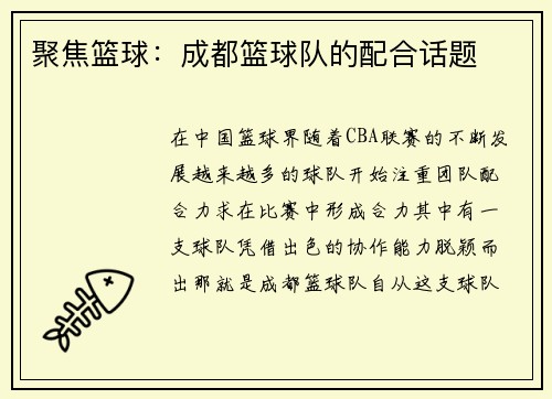 聚焦篮球：成都篮球队的配合话题
