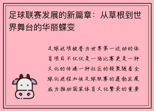 足球联赛发展的新篇章：从草根到世界舞台的华丽蝶变