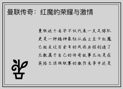 曼联传奇：红魔的荣耀与激情